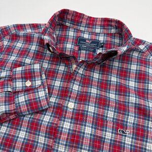 Vineyard Vines Men’s M Red White Blue Plaid Shirt Button-Down Preppy Whale Logo